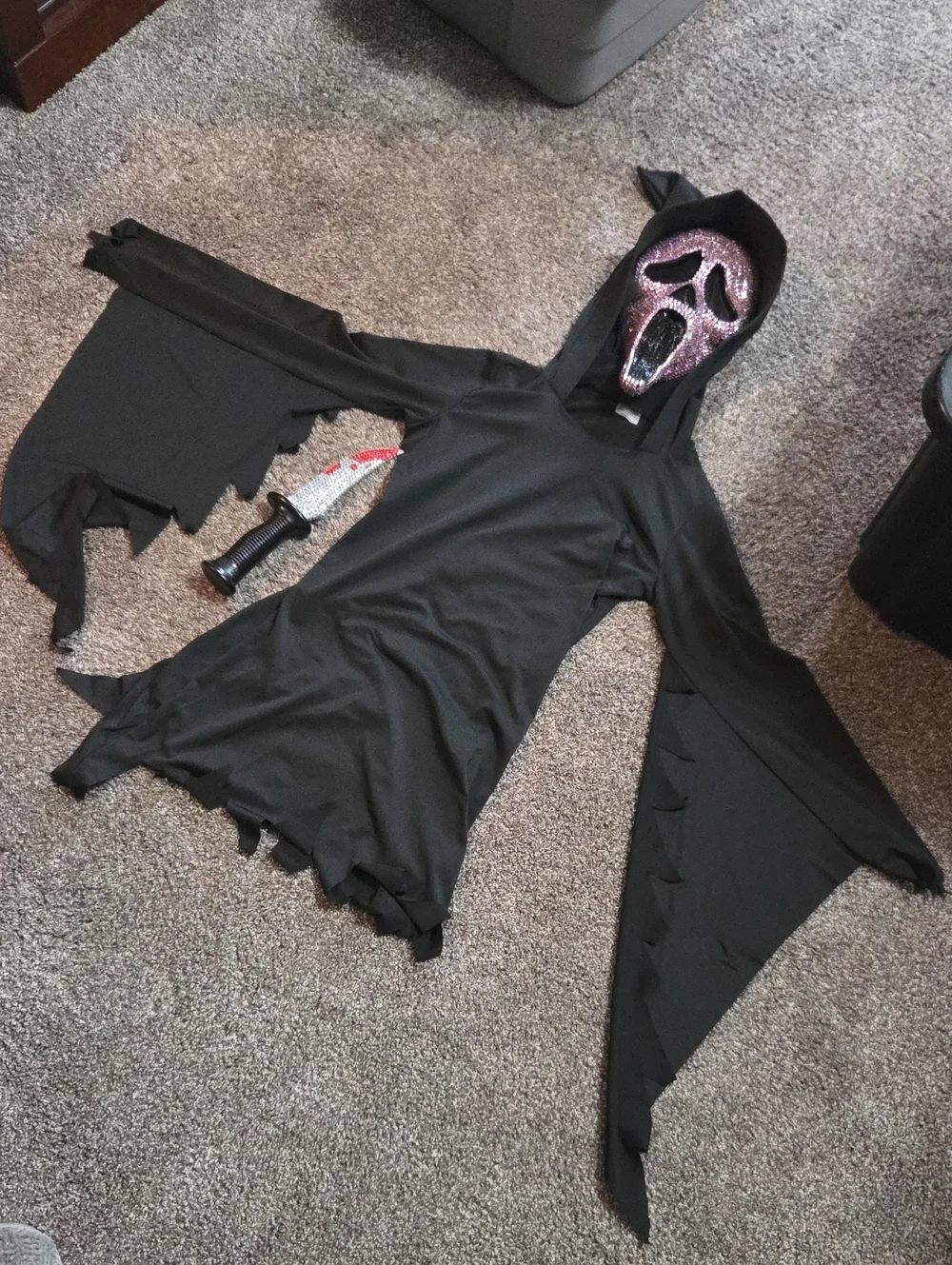 Spirit Black Hooded Costume Top with Decorative Accent